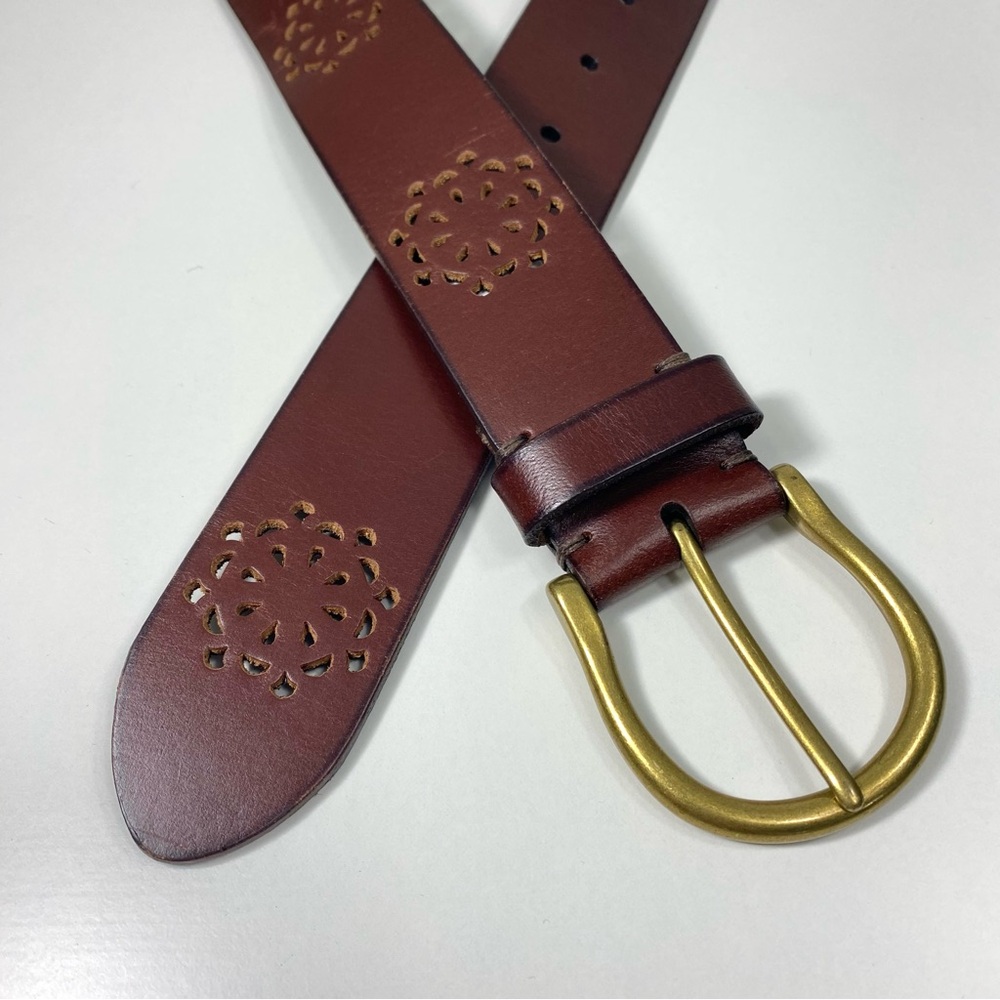 Lucky Brand Los Angeles Blossom Laser Cut Out Cognac Brown Casual Leather Belt L - Picture 3 of 14